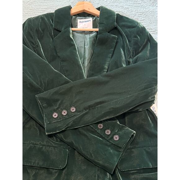 Emerald Green Velvet Long Blazer Size Large Holiday Christmas Party Old Navy - Picture 1 of 15
